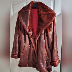 Like New-Reversible-Beautiful Deep red faux fur coat.Size S. Dennis Basso